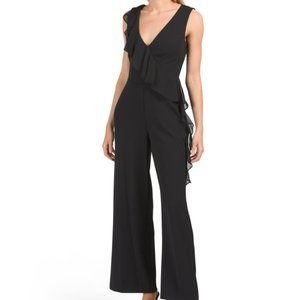 Black crape ruffle scuba jumpsuit 6 NWOT